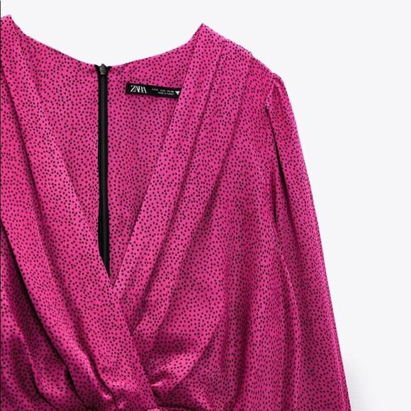 ZARA BLOGGER FAVORITE SATIN EFFECT PRINT DRESS FUCHSIA - Picture 13 of 14